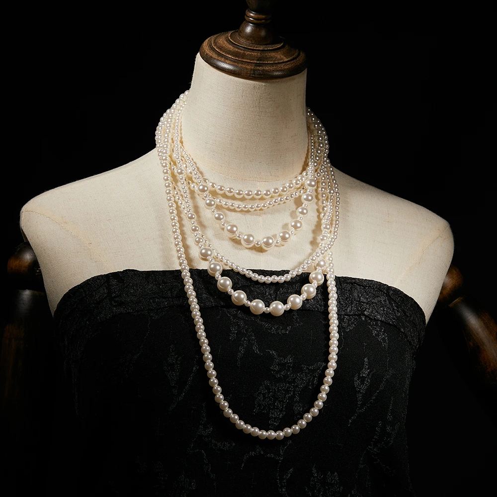 

LESHORE Multilayered Imitation Pearl Necklace for Woman Luxury Jewelry High Quality Fashion Woman Necklaces