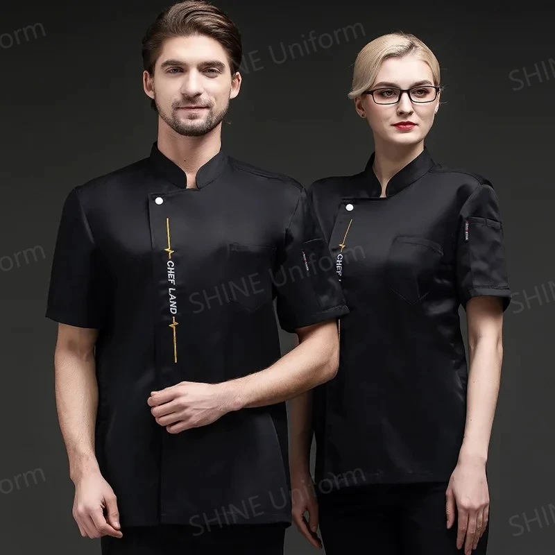 

Куртка Униформа для гостиничного шеф-повара поварской, черная, дышащая, с коротким рукавом