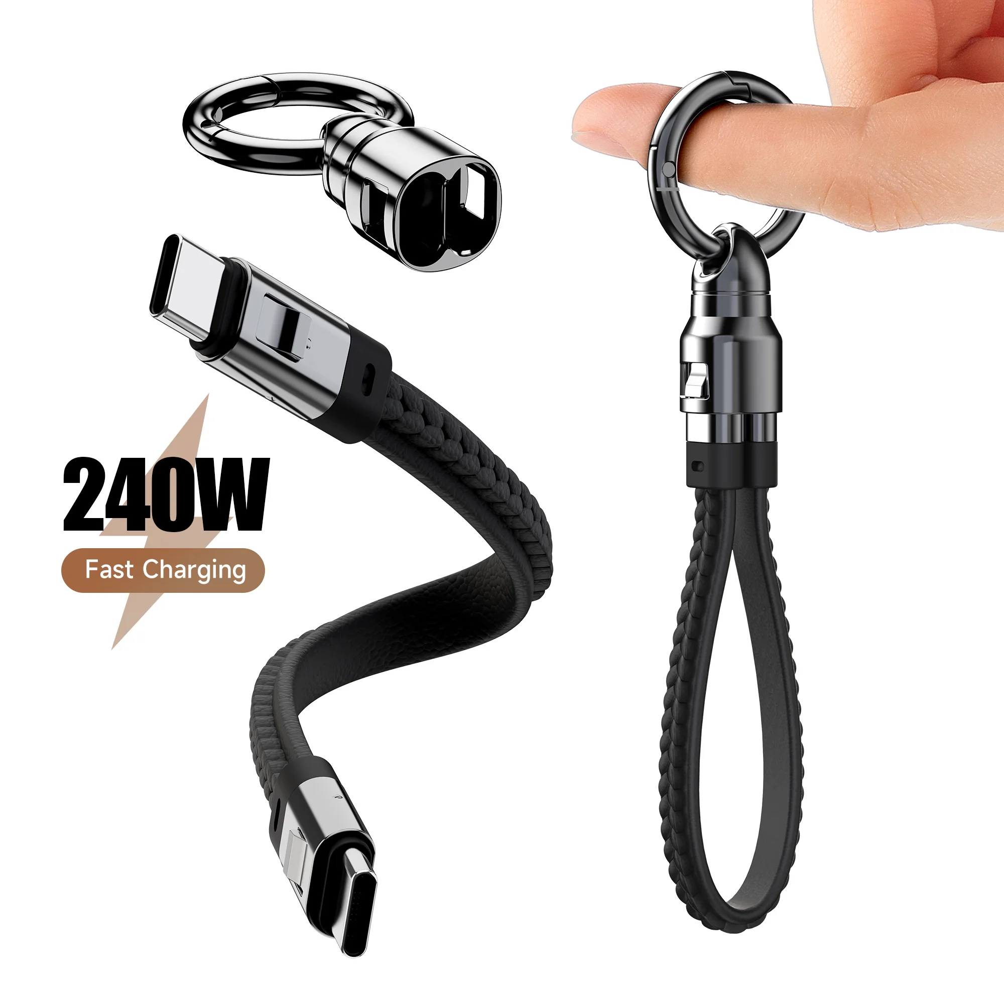 Portable Leather Keychain USB C to USB C Cable PD 240W Type C Charging Cord Fast Charge Cable for iPhone 16/16 Pro MacBook
