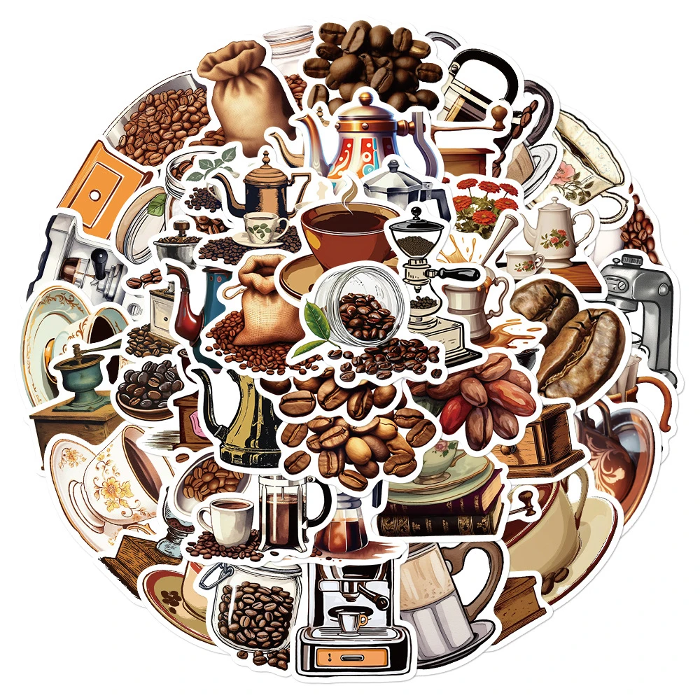 10/30/50 Stück Retro Kaffeebohnen Graffiti Aufkleber Kaffeemaschine Cartoon Sticker Kühlschrank Wasserflasche Handyhülle Dekoration