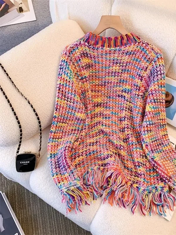 Spring Autumn  Tassel Knitted Sweater Coat Women Design Sense Cardigan Trendy V-ne Long Sve Moisture-ng