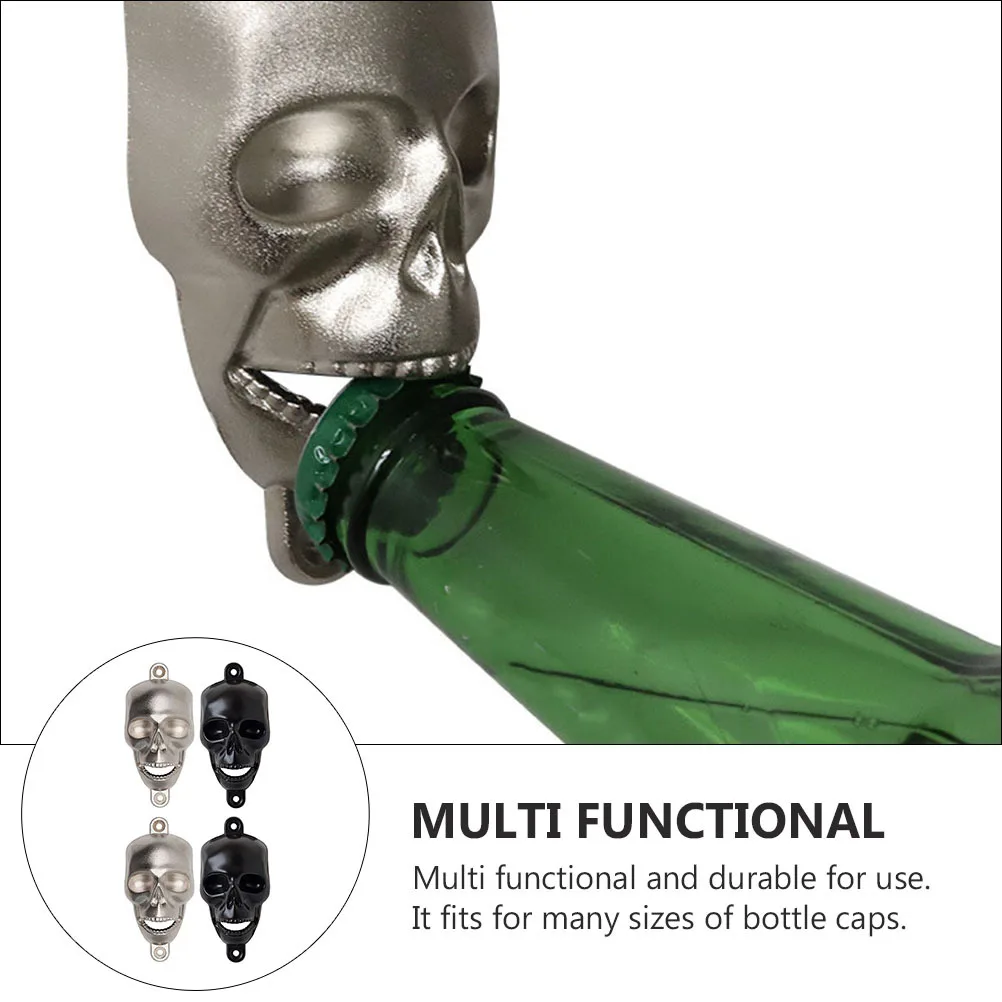 

4Pcs Skull Beer Openers Zinc Alloy Wall Mount Bottle Opener Party Beer Lid Remover Halloween Gift Bottle Opener