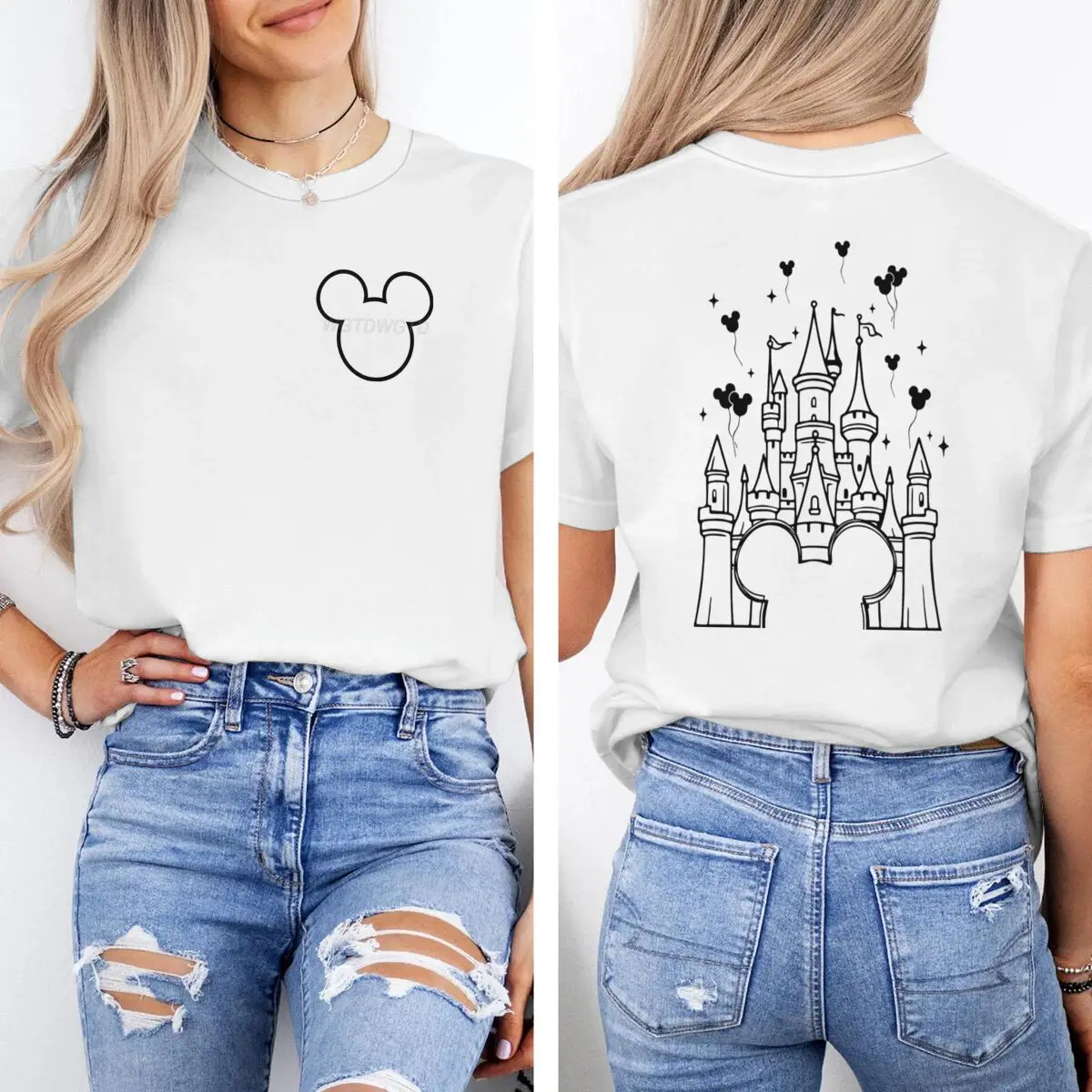 

Man Woman T-shirts Mickey Mouse Fashion Streetwear Clothes Castle & Mickey Design Crew Neck Tees Harajuku Street Male Tops