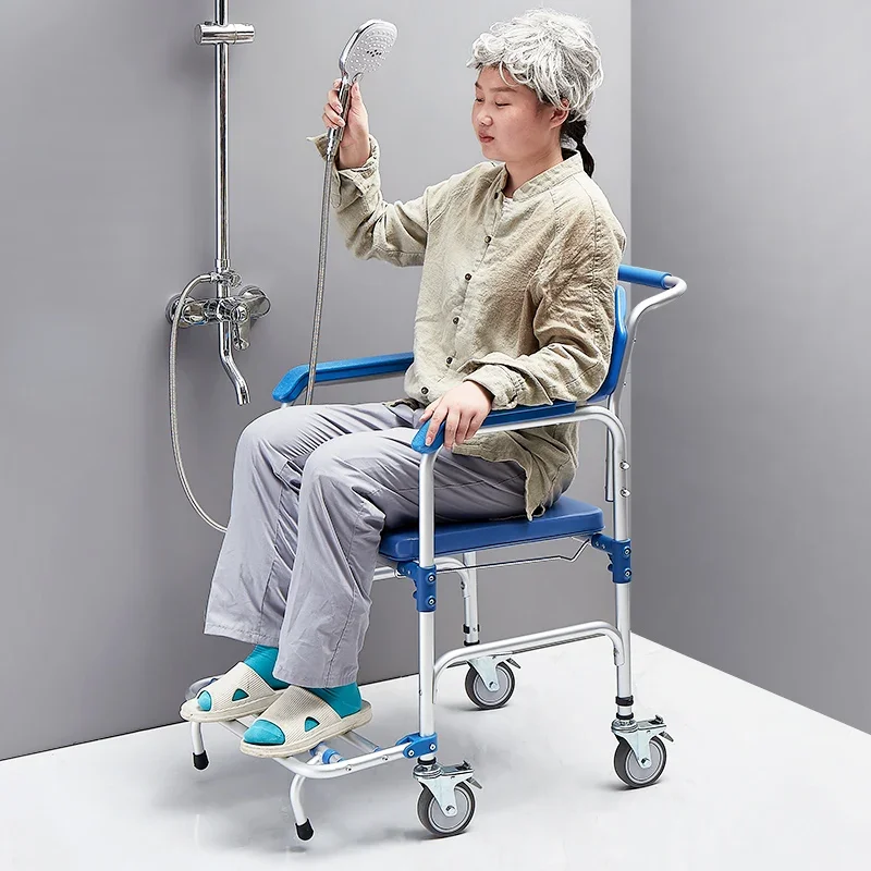 

Customizable Foldable Bath Chairs Elderly Pregnant Toilet Chair with Wheels Movable Aluminum Alloy