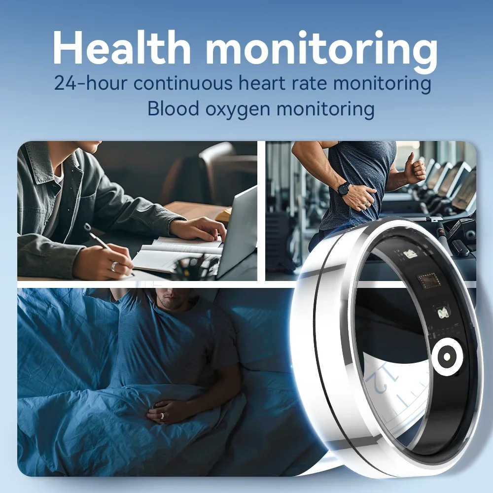 ﻿ 2025 حلقة ذكية مقاوم للماء 5ATM معدل ضربات القلب الأكسجين في الدم مراقبة الصحة مراقبة النوم تتبع عن بعد رجل إمرأة Smartring
