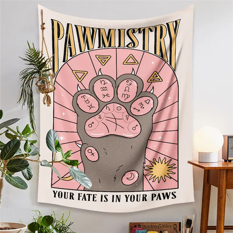 Tarot Cat Paws Tarot Tapestry Witchcraft Tapestry Bohemian Style Home Decoration Hippie Mattress Girls Dorm Room Decor