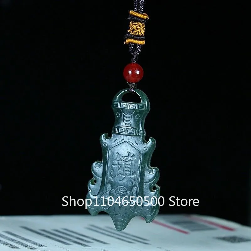 

Natural Hetian Jade Pendant Black Green Nephrite Necklace Unisex Amulet