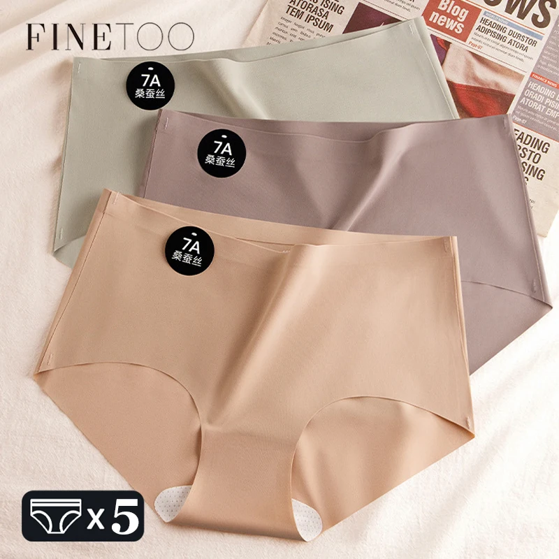 FINETOO 5PCS Seamless Mulberry Silk Underwear Ultral Thin Women's Panties Sexy High Elastic Invisible Briefs Soft Lingerie M-XL