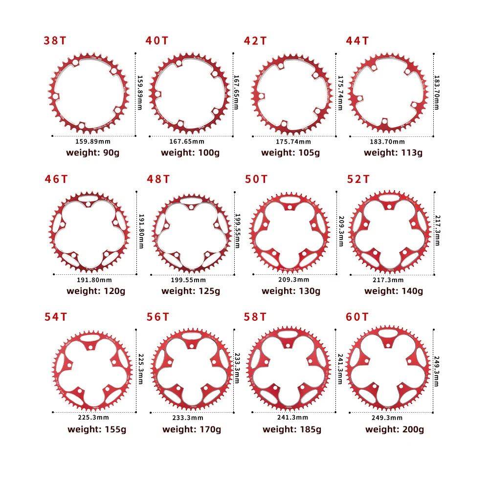 Rennrad schmales breites Kettenrad 130BCD rund 38T 40T 42T 44T 46T 48T 50T 52T 54 56T 58T 60 für Shimano 5700 130 Kettenblätter – Detail 4