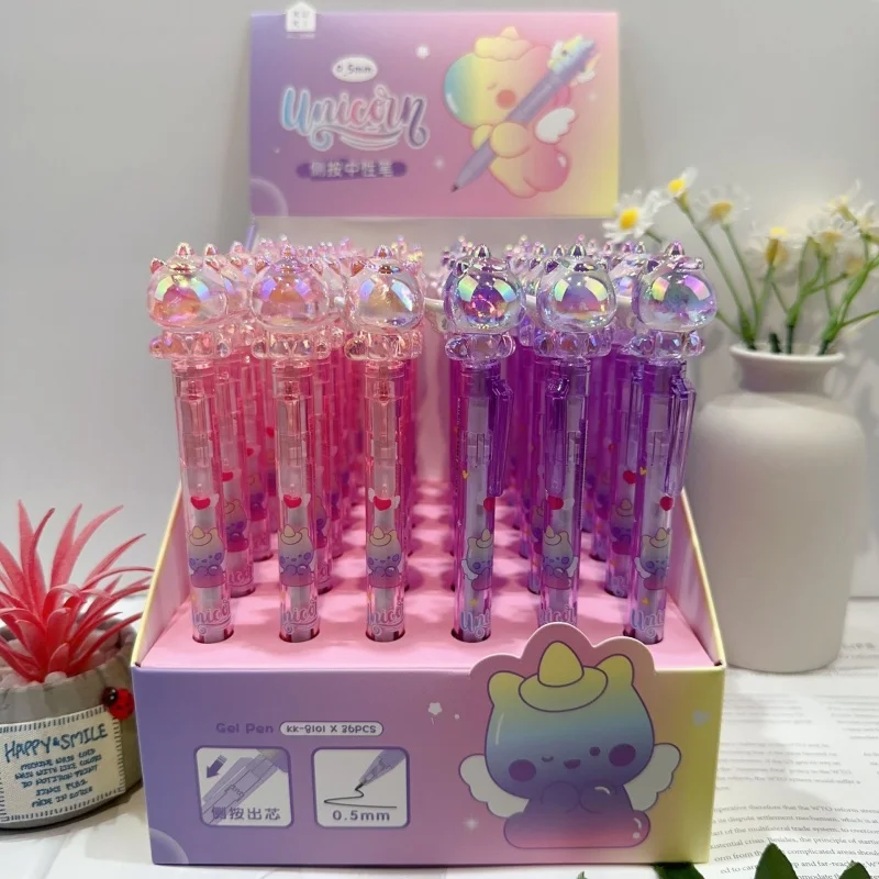 

24pcs/lot Kawaii Crystal Unicorn Press Gel Pen Cute 0.5mm Black Ink Neutral Pens Gift Stationery Office School Supplies