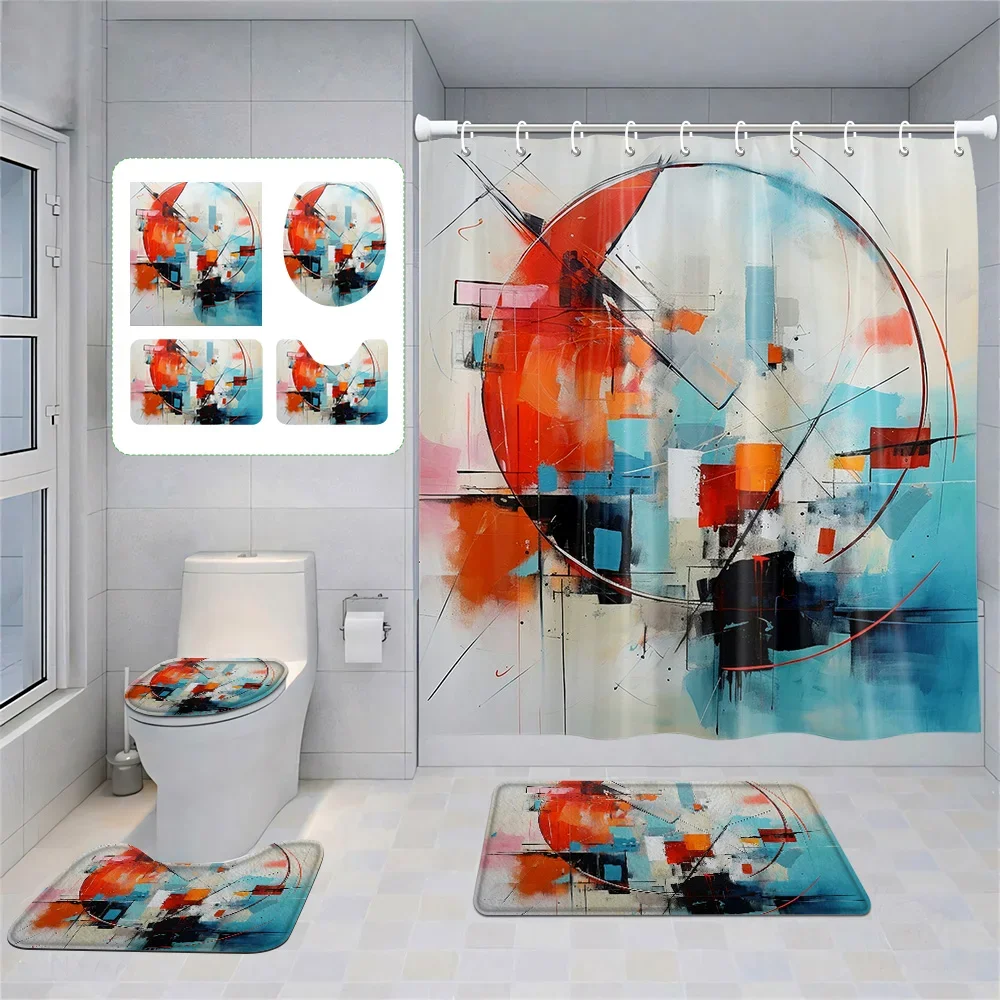 

Nordic Style Plant Printed Shower Curtain Floor Mat Waterproof Mildew Proof Toilet Bathroom Bathroom Decoration