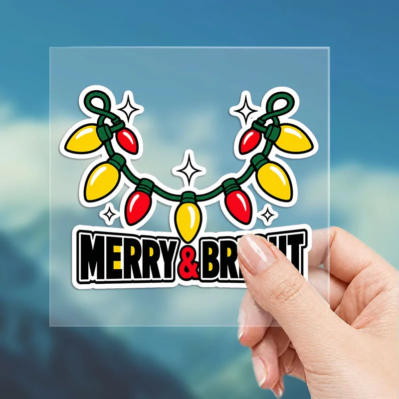 2pcs 2D Flat  Christmas Light Vinyl Sticker, Waterproof Decal for Car Laptop Motorcycle Decor, Holiday Gift
