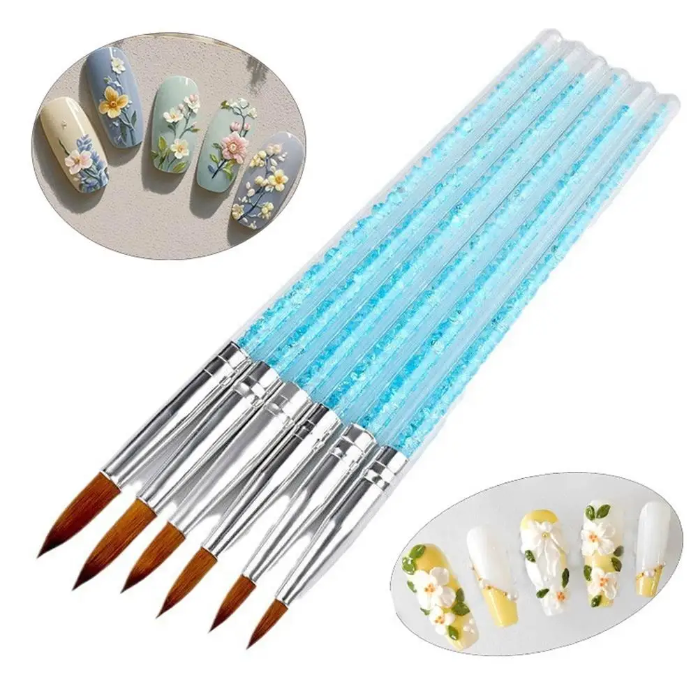 

6-Piece Nail Art Carving Brush Set, Light Blue Acrylic Diamond Handle Gel Brush for Nail Salon Professional Manicure Tools