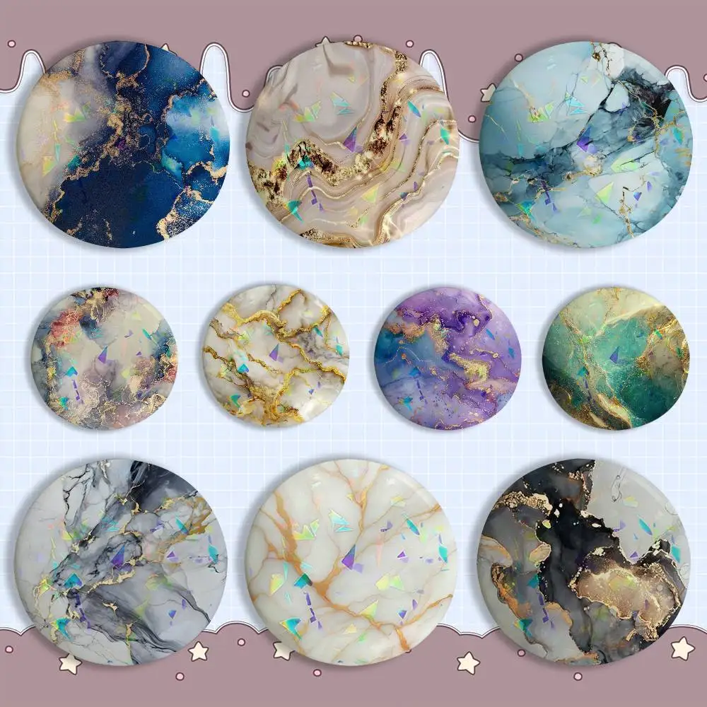 

GoldS E-Exquisite MarbleS Art Laser reflective round badges pins bag clothing decorations collectibles gifts for friends