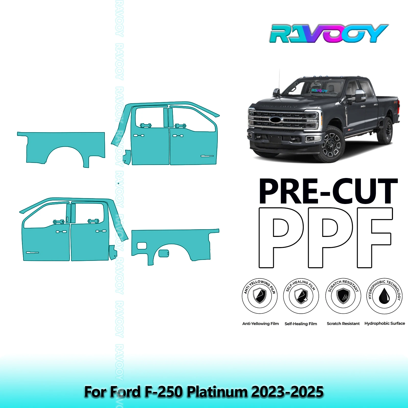 

For Ford F-250 Platinum 2023-2025 8.5mil Clear Matte Pre-Cut PPF Door & A/B Pillar Kit TPU Paint Protection Film Set