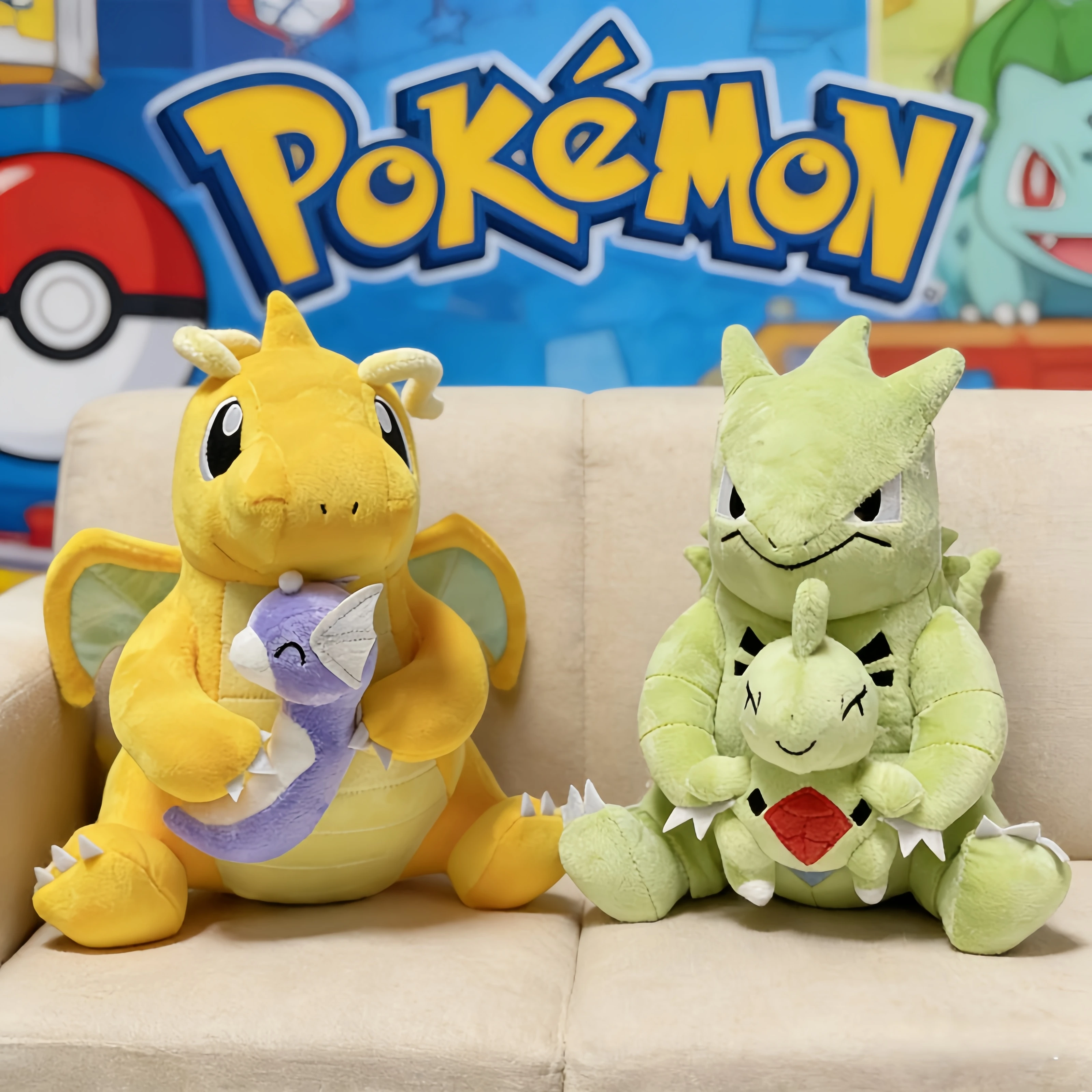 

Pikachu Plush Charizard Dragonite Holding Dratini Stuffed Doll Tyranitar Cute Pokemon Peluches version Anime Peluche Toys Gifts