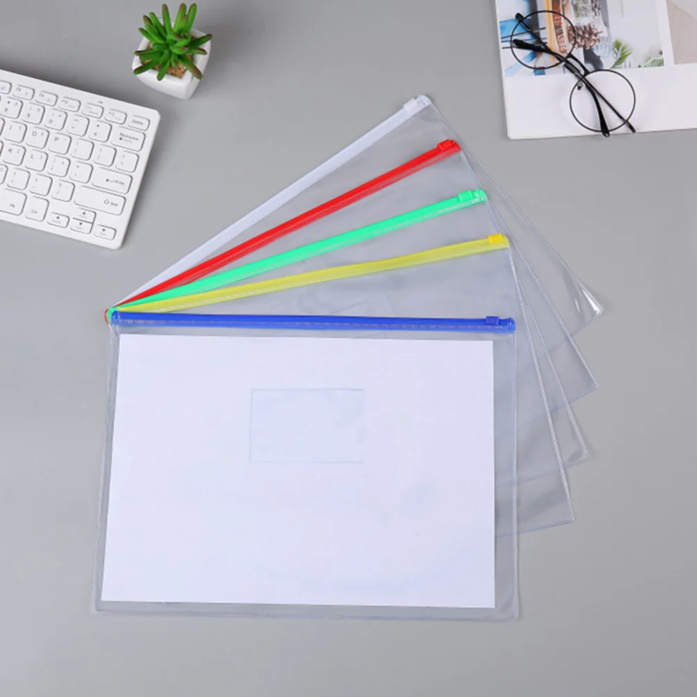 

10Pcs Transparent Colored PVC File Bags Zipper Document Holders for A4 Paper School Office Document Pouch Bills