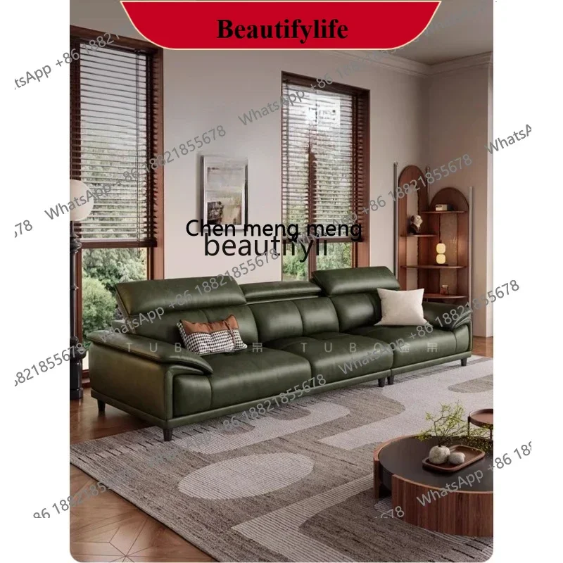 z183  Leather sofa antique living room straight row adjustable headrest oil wax first layer cowhide