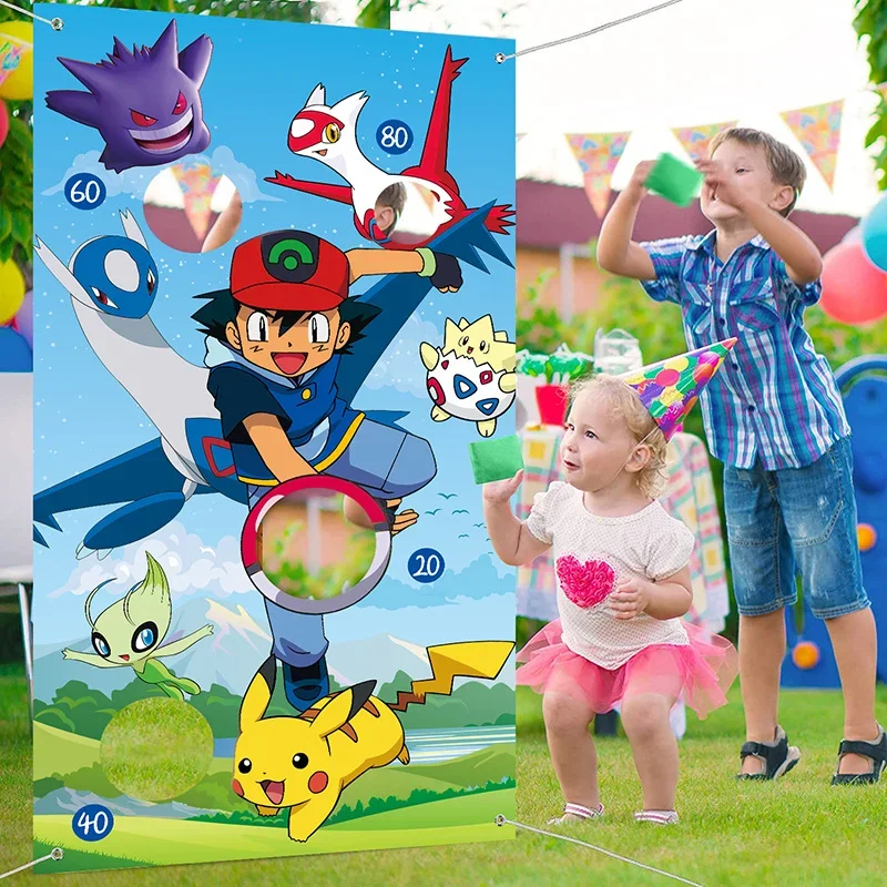 Pokemon Bean Bag Toss Game-Throwing Carnival Game Banner Pikachu Party Supplies Decorations for Kids Adult Indoor Outdoor Gift