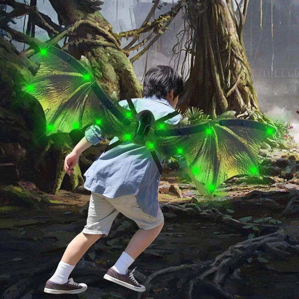 Elektrisch drakenvleugelspeelgoed voor jongens, dinosaurusvleugels voor kinderen met LED-licht en muziek, Halloween Dino-verkleedkostuums, dinosaurusspeelgoed