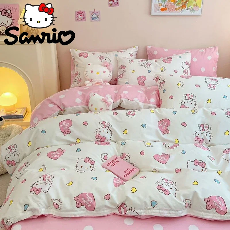 

Sanrio Hello Kitty Duvet Cover Bedding Products Cartoon Bed Sheet Pillow Case Winter Thickening for Women Girl Adults Kids Gift