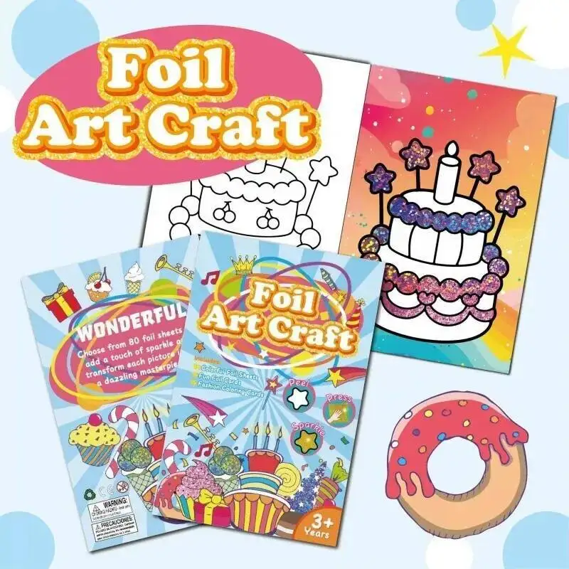 Cartoon Art Sticker Book DIY Handmade Foil Art and Crafts Coloring Books Painting Drawing Craft Toys for Children Gift