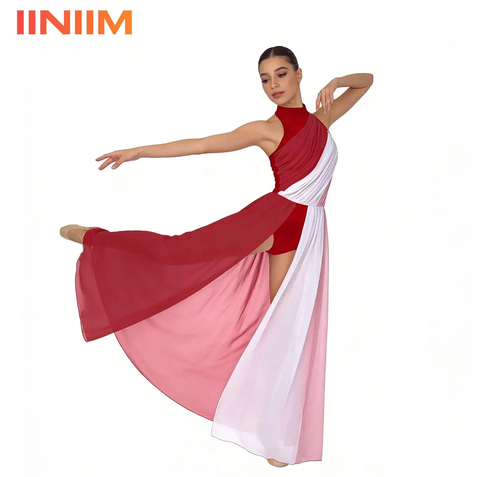 

Женское балетное/лирическое танцевальное платье-комбинезон с разрезом сзади, шифоновое длинное платье с открытой спиной, костюм для современного танца