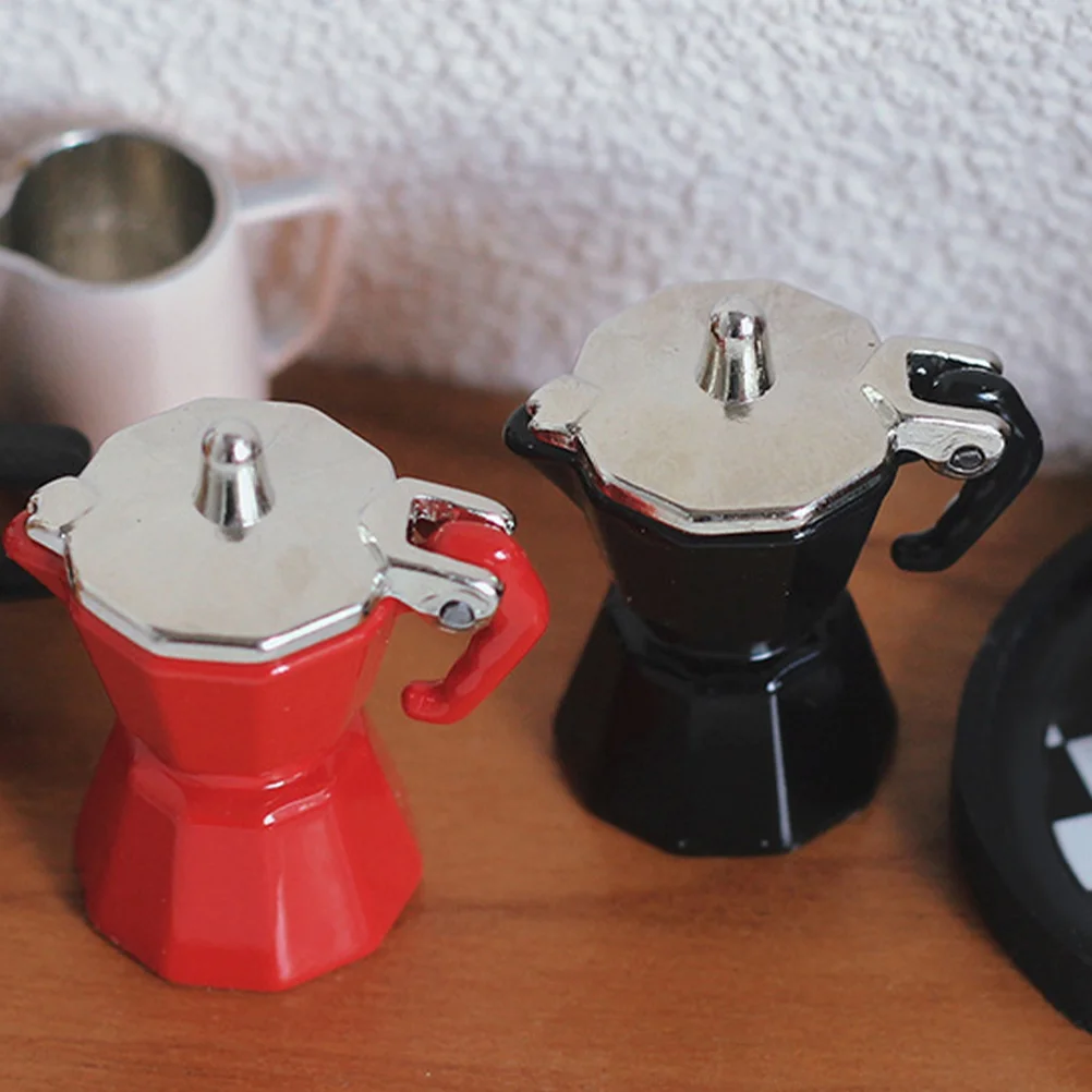 2 ชิ้น House Kitchen Prop ตุ๊กตากาแฟหม้ออุปกรณ์ Mini Miniature อุปกรณ์เสริมแกล้งทําเป็นจําลองตกแต่งเหมือนจริง