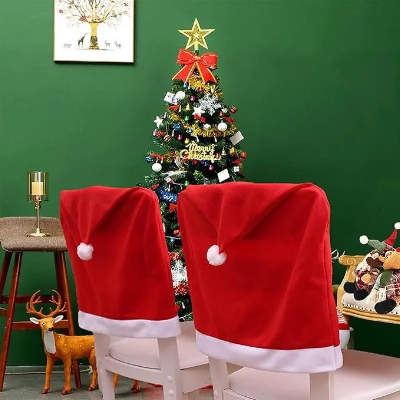 

2pcs/set Santa Clause Red Hat Chair Covers Decorative Christmas Dinner Table Party Home Decoraton Cloth Chairs Cover