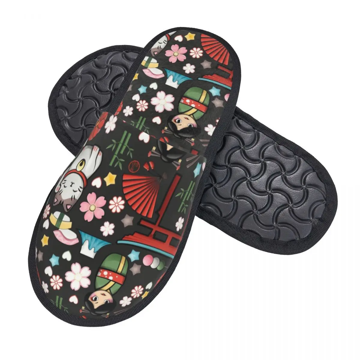 Custom Kawaii Maneki Neko Lucky Cat Memory Foam Slippers Women Soft Warm Japanese Geisha Art House Slippers