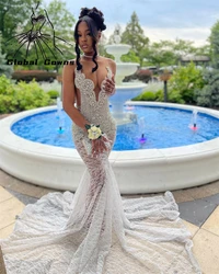 White O N Long Prom Dresses Black Girls Beaded Crystal Rhinestone 2026 Birthday Luxury Dress Mermaid Evening Dresses Customized