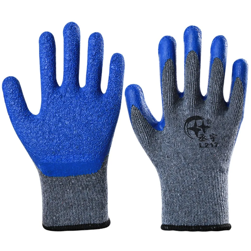 Labor Protection Gloves Soaked in Rubber  Work Rubber Anti Slip Thickened Cotton Thread Wrinkles Hanging Rubber ProtectiveGloves