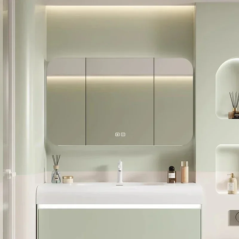 

Cream Style Bathroom Cabinets Shelves Vanity with Sink Storage Open Bathroom Cabinet Simple Design Home Furniture Gabinetti LLBC