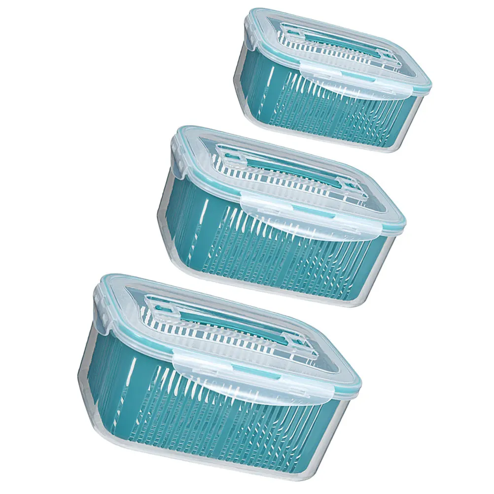 

3 Pcs Food Containers Lids Drain Basket Fridge Storage Bins Drawer ganizer Refrigerator Keeping Kitchen Stackable