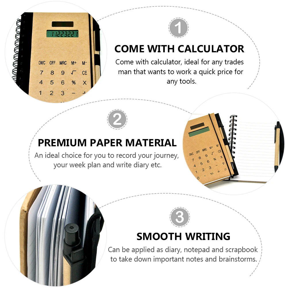 Solar Calculator Notebook Multifunctional Scrapbook Hardcover Writing Notepad Travel Diary Kraft Paper Lined Student Business