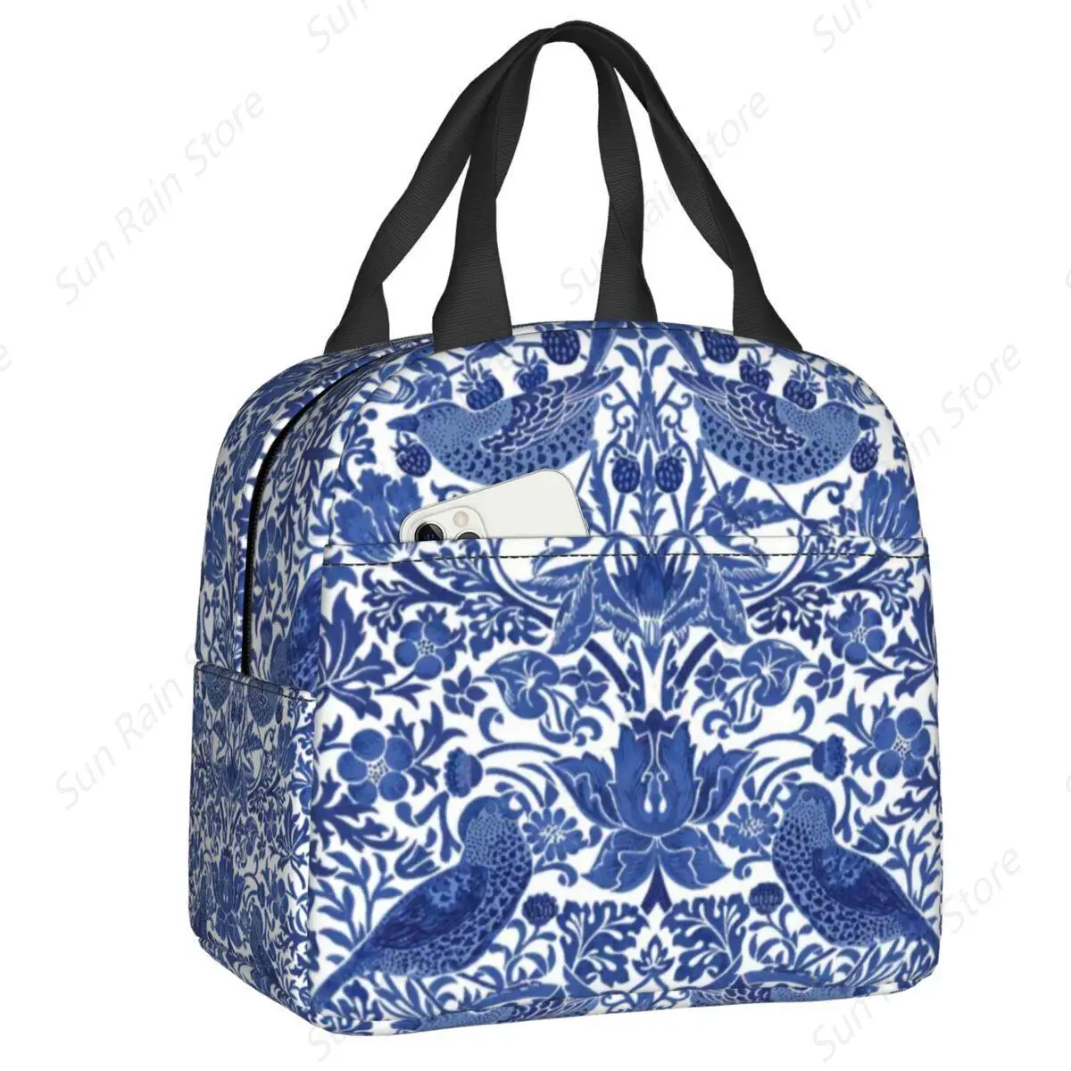 Porcelain Blue Oriental Bird Pattern Insulated Lunch Bag for Camping Travel Chinoiserie Thermal Cooler Lunch Box Women Kids