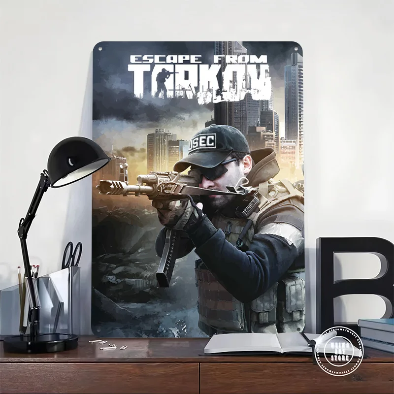 Escape From Tarkov Game Printed Poster Customized Wall Art Retro Vintage Metal Tin Signs for Gamer Desk Decor Decoration Garage