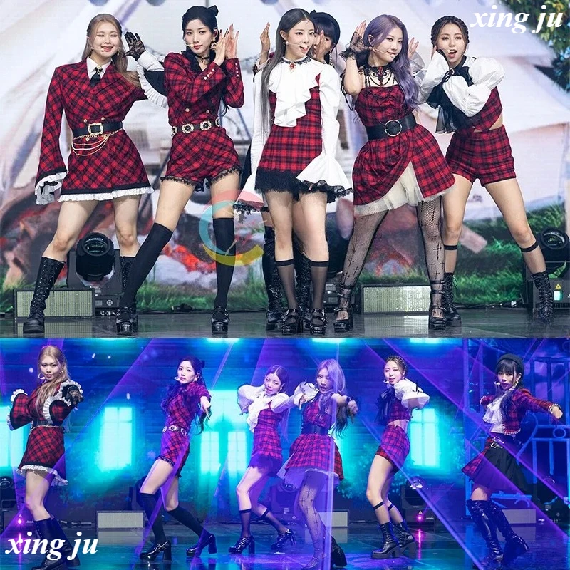

Kpop Women Group Stage Costume Plaid Shirt Dress Party Sexy Jazz Dance Tops Concert Outfits Music Festival Performance Clothing