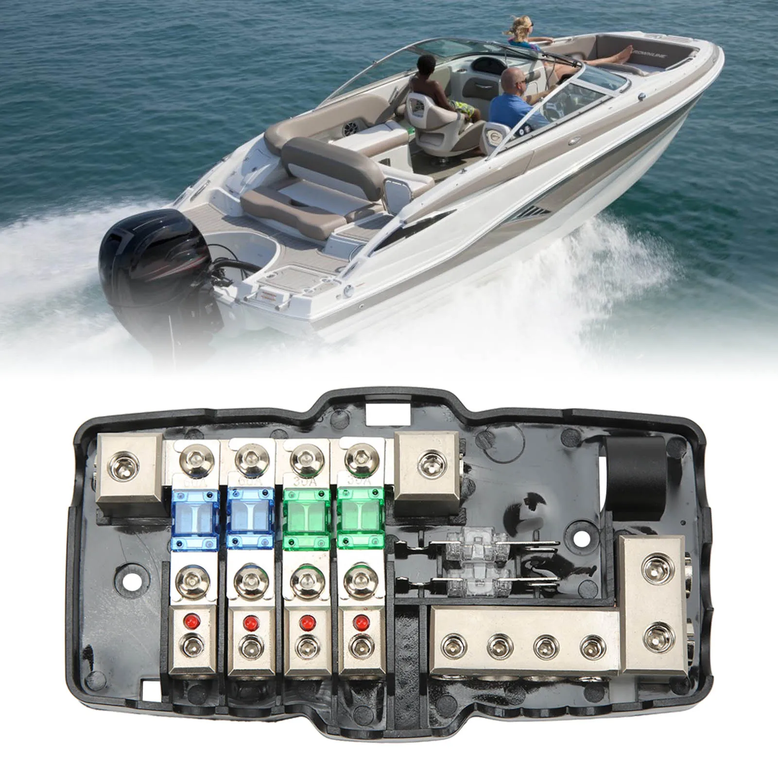 

Fused Power Distribution Block 4 Way Distribution Fit for Cars Campervans Trucks Trailer UTV Boats Power Distribution Block