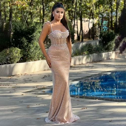 Luxury Evening Dresses for Women Pearls Trumpet/Mermaid Evening Gowns Spaghetti Straps Sweetheart Illusion Formal Party Dresses