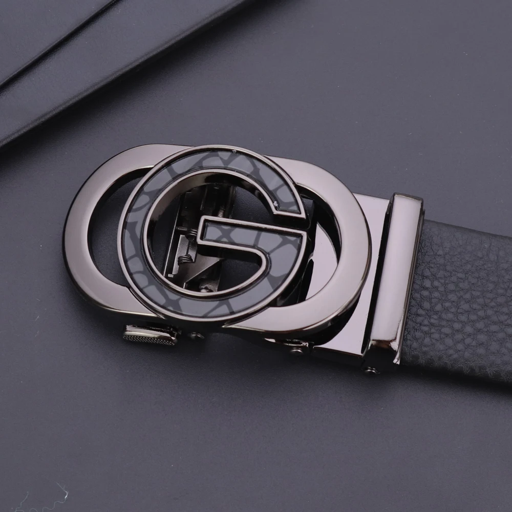 Ceinture en cuir véritable pour hommes, alliage métallique, structure automatique, marque de luxe, environnement de taille, sangle masculine