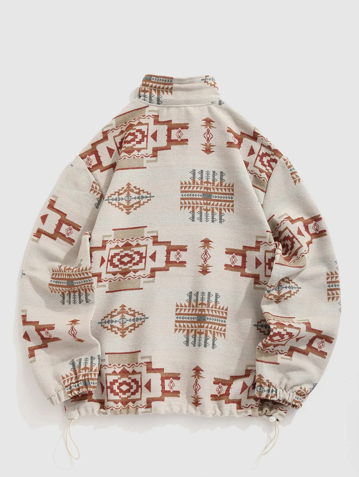 ZAFUL Men's Vintage Ethnic Aztec Print Woolen Kangaroo Pocket Quarter Zip Pullover Sweatshirt