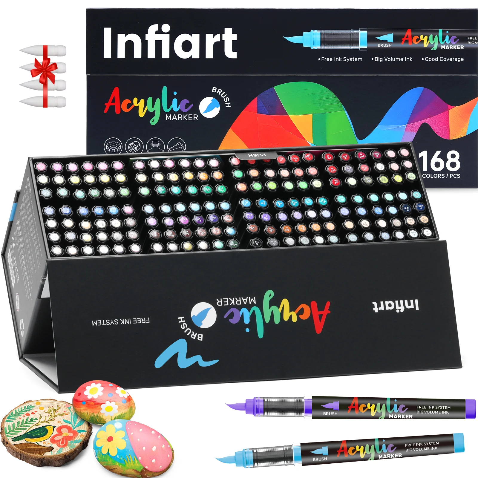 Acrylic Paint Markers,With Foldable Triangle Storage,Soft Brush Tip for Rock Painting,Glass,Stone,Canvas,Ceramic Et, Art Markers
