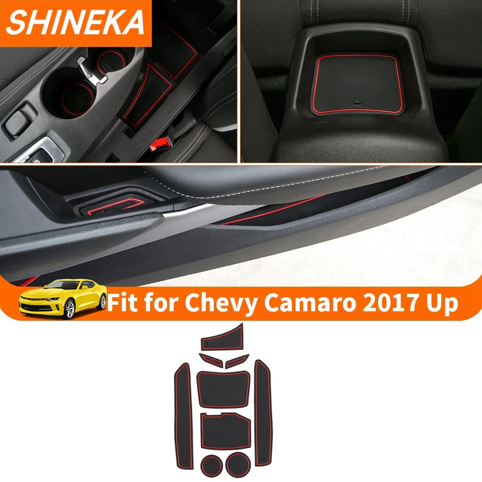 SHINEKA Rubber Door Groove Gate Slot Mat Anti-Slip Cup Mats Pads without LOGO for Chevrolet Camaro 2016 Up Interior Accessories