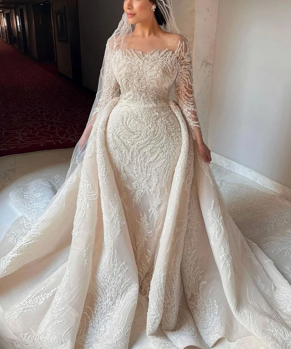 

Lace Applique Wedding Dress with Train 2024 Charming Bridal Gowns Lace Up Mermaid GownVestido De Noiva