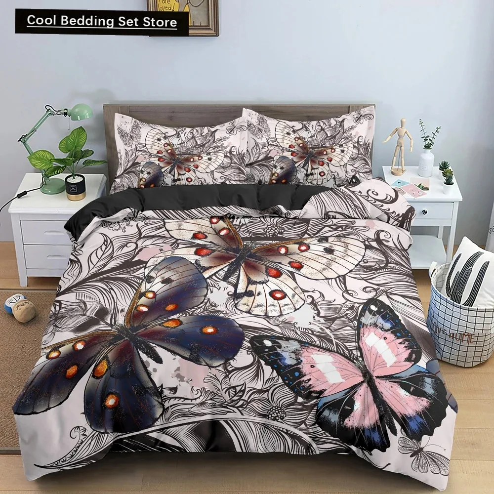

Butterfly Duvet Cover King Queen Size Animal Floral Bedding Set for Teens Adults Beautiful Flower 23pcs Polyester Quilt Cover