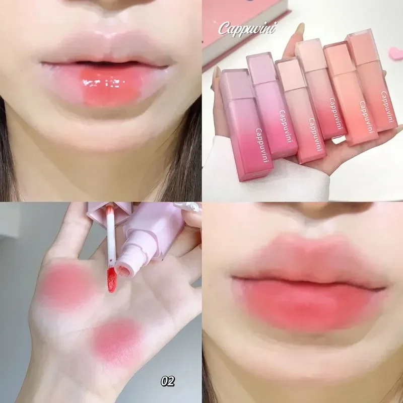 Gradientowy błyszczyk do ust z mgiełką wodną Matte Low Saturation Long Lasting Plumper Lipstick Non-Stick Cup Nude Lip Glaze Kosmetyczny makijaż