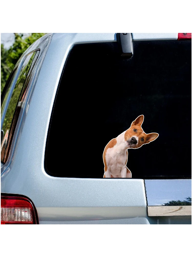 Funny Pet Basenji Dog with Crooked Head Car Sticker Body Trunk Skateboard Vinyl Decal Waterproof Vinyl Decal Car Accessories