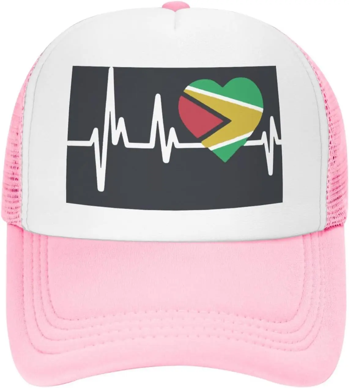 Guyana Heartbeat Flag Funny Unisex Adjustable Summer Outdoor Adult Mesh Baseball Hat Truck Hat for Men Women Sun protection