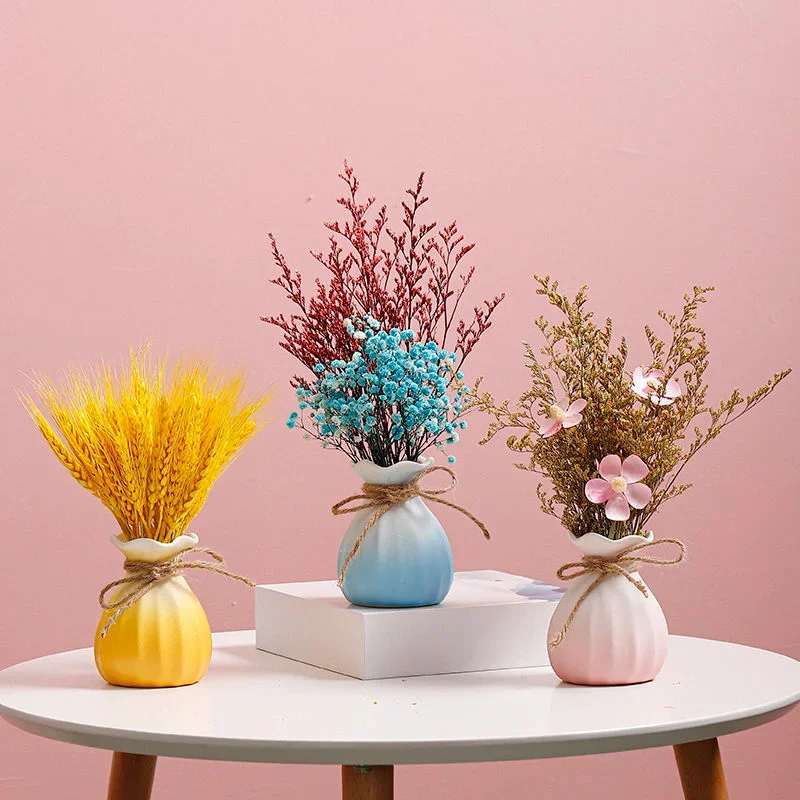 Wheat Dried Flower Living Room for Flower Ceramic Vase Ins Desktop TV Cabinet Decorations Floral Ornaments Home Vase Flower Pot